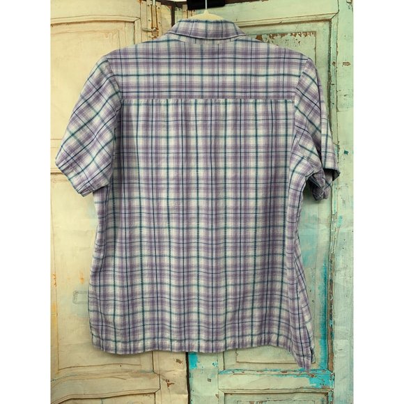 Cabela Womans Button Down with Pockets Short Sleeve  Large Purple | Blue Plaid - Picture 7 of 8